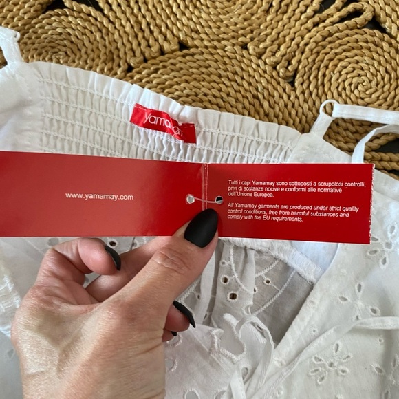 NWT Yamamay Optical White Eyelet Tie Crop Top Retro ATOD122008 Scalloped Shirred - Picture 3 of 9